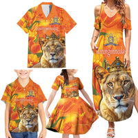 Personalized Netherlands Koninginnedag Family Matching Summer Maxi Dress and Hawaiian Shirt 30th April Lioness with Orange Tulip