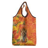 Personalized Netherlands Koninginnedag Grocery Bag 30th April Lioness with Orange Tulip