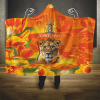 Personalized Netherlands Koninginnedag Hooded Blanket 30th April Lioness with Orange Tulip