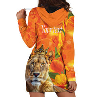 Personalized Netherlands Koninginnedag Hoodie Dress 30th April Lioness with Orange Tulip