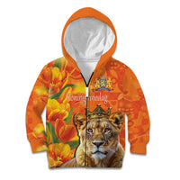 Personalized Netherlands Koninginnedag Kid Hoodie 30th April Lioness with Orange Tulip