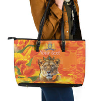 Personalized Netherlands Koninginnedag Leather Tote Bag 30th April Lioness with Orange Tulip
