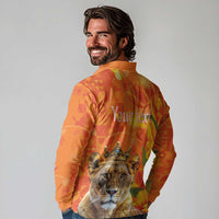 Personalized Netherlands Koninginnedag Long Sleeve Polo Shirt 30th April Lioness with Orange Tulip