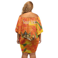 Personalized Netherlands Koninginnedag Off Shoulder Short Dress 30th April Lioness with Orange Tulip