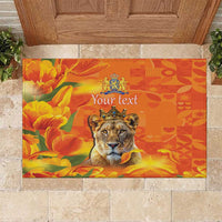 Personalized Netherlands Koninginnedag Rubber Doormat 30th April Lioness with Orange Tulip