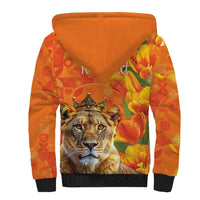 Personalized Netherlands Koninginnedag Sherpa Hoodie 30th April Lioness with Orange Tulip