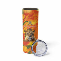 Personalized Netherlands Koninginnedag Skinny Tumbler 30th April Lioness with Orange Tulip