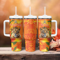 Personalized Netherlands Koninginnedag Tumbler With Handle 30th April Lioness with Orange Tulip