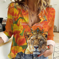Personalized Netherlands Koninginnedag Women Casual Shirt 30th April Lioness with Orange Tulip