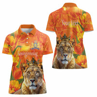 Personalized Netherlands Koninginnedag Women Polo Shirt 30th April Lioness with Orange Tulip