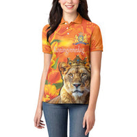 Personalized Netherlands Koninginnedag Women Polo Shirt 30th April Lioness with Orange Tulip
