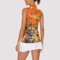 Personalized Netherlands Koninginnedag Women Sleeveless Polo Shirt 30th April Lioness with Orange Tulip