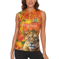 Personalized Netherlands Koninginnedag Women Sleeveless Polo Shirt 30th April Lioness with Orange Tulip