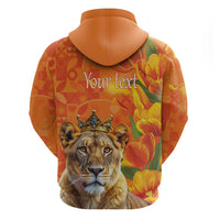 Personalized Netherlands Koninginnedag Zip Hoodie 30th April Lioness with Orange Tulip