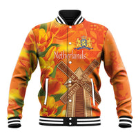 Personalized Netherlands Orange Tulip and Wildmill Baseball Jacket