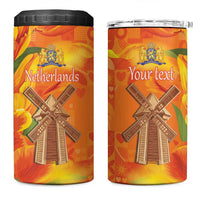Personalized Netherlands Orange Tulip and Wildmill 4 in 1 Can Cooler Tumbler