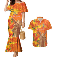 Personalized Netherlands Orange Tulip and Wildmill Couples Matching Mermaid Dress and Hawaiian Shirt