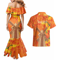 Personalized Netherlands Orange Tulip and Wildmill Couples Matching Mermaid Dress and Hawaiian Shirt