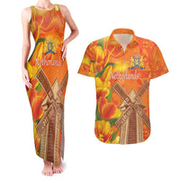 Personalized Netherlands Orange Tulip and Wildmill Couples Matching Tank Maxi Dress and Hawaiian Shirt
