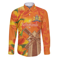 Personalized Netherlands Orange Tulip and Wildmill Family Matching Long Sleeve Bodycon Dress and Hawaiian Shirt