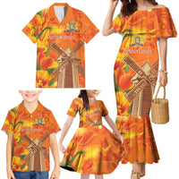 Personalized Netherlands Orange Tulip and Wildmill Family Matching Mermaid Dress and Hawaiian Shirt