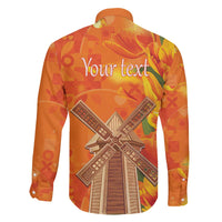 Personalized Netherlands Orange Tulip and Wildmill Family Matching Off The Shoulder Long Sleeve Dress and Hawaiian Shirt