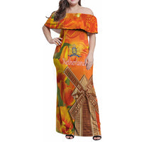 Personalized Netherlands Orange Tulip and Wildmill Family Matching Off Shoulder Maxi Dress and Hawaiian Shirt