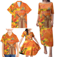 Personalized Netherlands Orange Tulip and Wildmill Family Matching Puletasi and Hawaiian Shirt