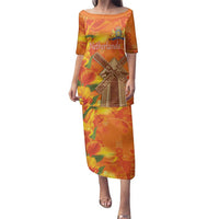 Personalized Netherlands Orange Tulip and Wildmill Family Matching Puletasi and Hawaiian Shirt