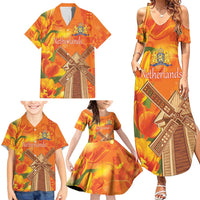 Personalized Netherlands Orange Tulip and Wildmill Family Matching Summer Maxi Dress and Hawaiian Shirt