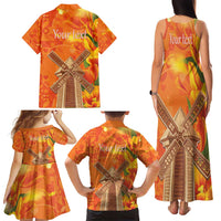 Personalized Netherlands Orange Tulip and Wildmill Family Matching Tank Maxi Dress and Hawaiian Shirt