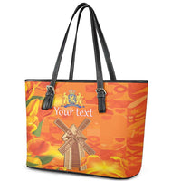 Personalized Netherlands Orange Tulip and Wildmill Leather Tote Bag
