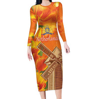 Personalized Netherlands Orange Tulip and Wildmill Long Sleeve Bodycon Dress