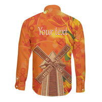 Personalized Netherlands Orange Tulip and Wildmill Long Sleeve Button Shirt
