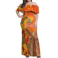 Personalized Netherlands Orange Tulip and Wildmill Off Shoulder Maxi Dress