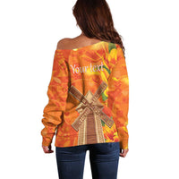 Personalized Netherlands Orange Tulip and Wildmill Off Shoulder Sweater