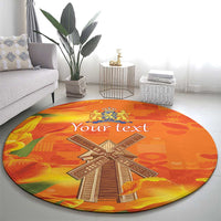 Personalized Netherlands Orange Tulip and Wildmill Round Carpet