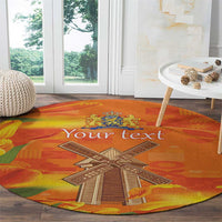 Personalized Netherlands Orange Tulip and Wildmill Round Carpet
