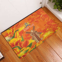 Personalized Netherlands Orange Tulip and Wildmill Rubber Doormat