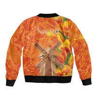 Personalized Netherlands Orange Tulip and Wildmill Sleeve Zip Bomber Jacket