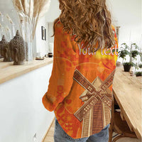 Personalized Netherlands Orange Tulip and Wildmill Women Casual Shirt