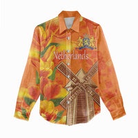 Personalized Netherlands Orange Tulip and Wildmill Women Casual Shirt