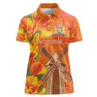 Personalized Netherlands Orange Tulip and Wildmill Women Polo Shirt