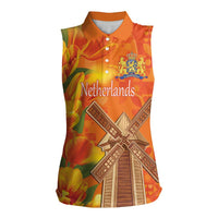 Personalized Netherlands Orange Tulip and Wildmill Women Sleeveless Polo Shirt