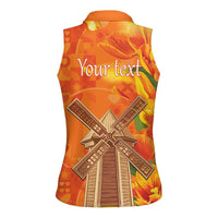 Personalized Netherlands Orange Tulip and Wildmill Women Sleeveless Polo Shirt