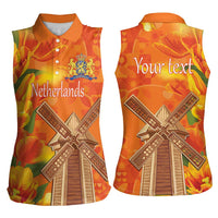 Personalized Netherlands Orange Tulip and Wildmill Women Sleeveless Polo Shirt