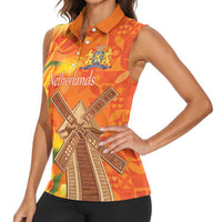 Personalized Netherlands Orange Tulip and Wildmill Women Sleeveless Polo Shirt