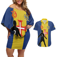Custom Portugal Maderia Football Couples Matching Off Shoulder Short Dress and Hawaiian Shirt Sporty Style