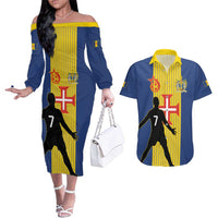 Custom Portugal Maderia Football Couples Matching Off The Shoulder Long Sleeve Dress and Hawaiian Shirt Sporty Style