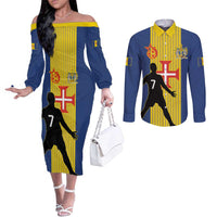 Custom Portugal Maderia Football Couples Matching Off The Shoulder Long Sleeve Dress and Long Sleeve Button Shirt Sporty Style